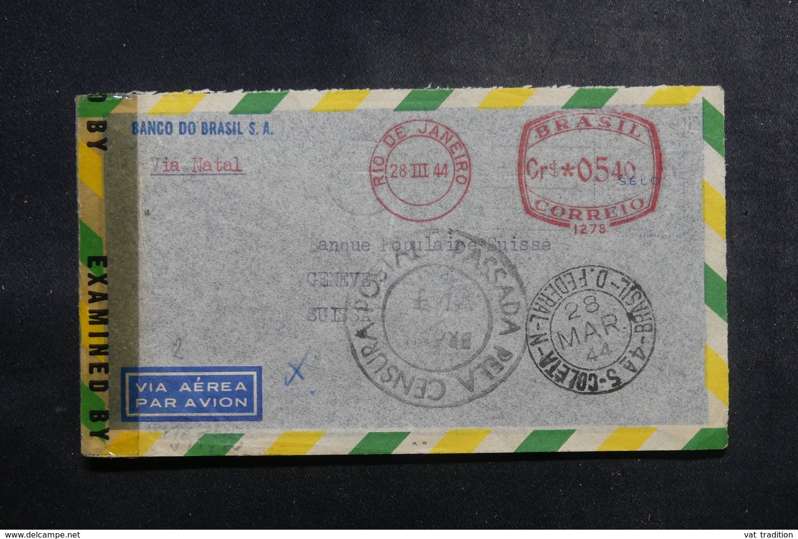 BRÉSIL - Enveloppe Commerciale De Rio De Janeiro Pour Genève En 1944 Avec Contrôles Postaux - L 47855 - Briefe U. Dokumente