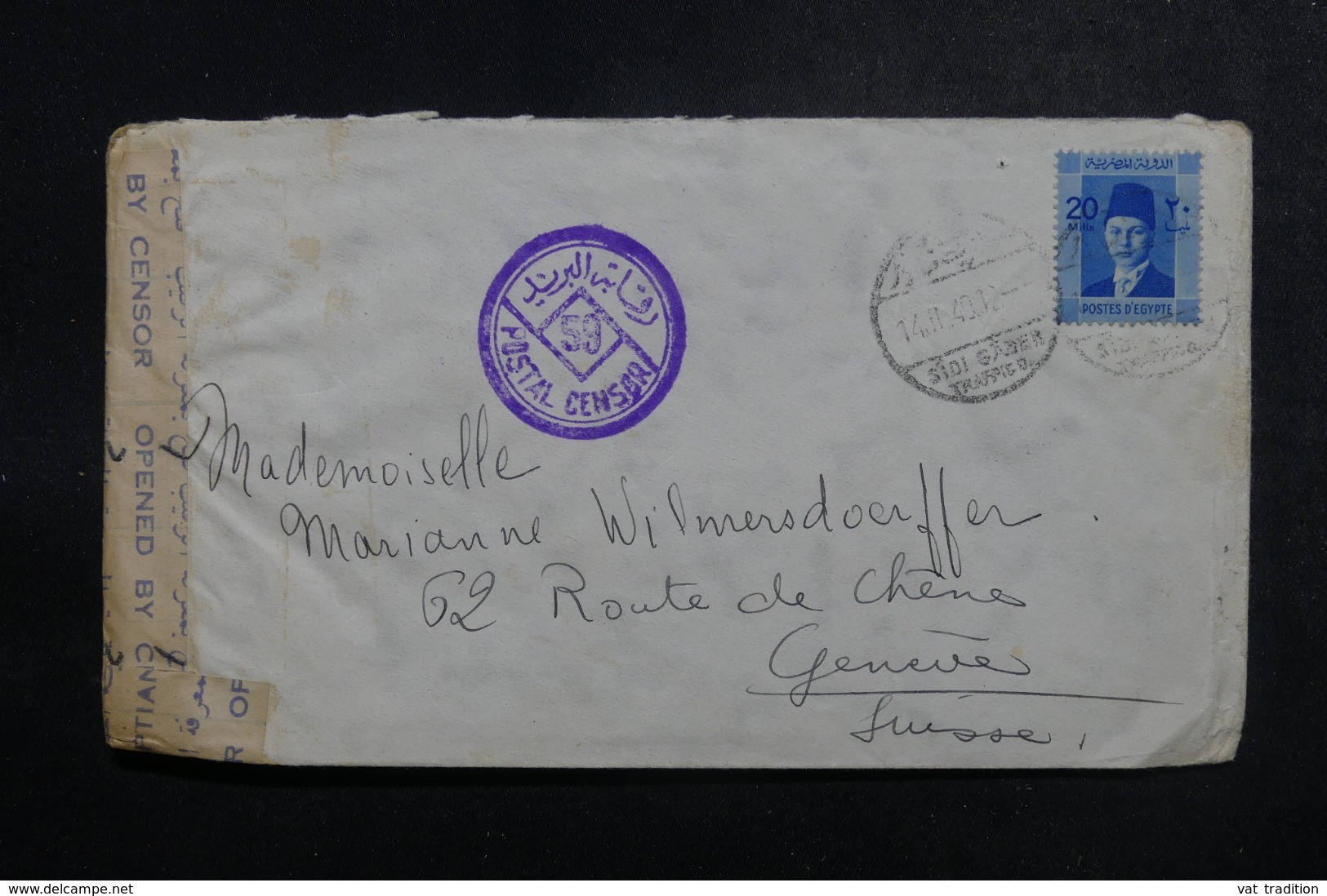 EGYPTE - Enveloppe De Alexandrie Pour Genève En 1940 Avec Contrôle Postal - L 47858 - Lettres & Documents