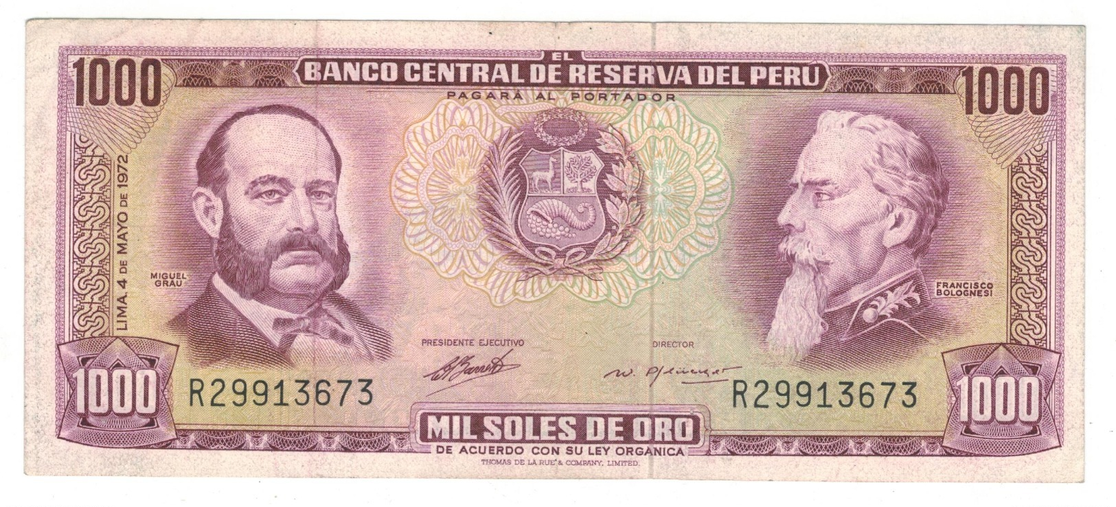 Peru 1000 Soles De Oro, 1972 , VF/XF. - Peru