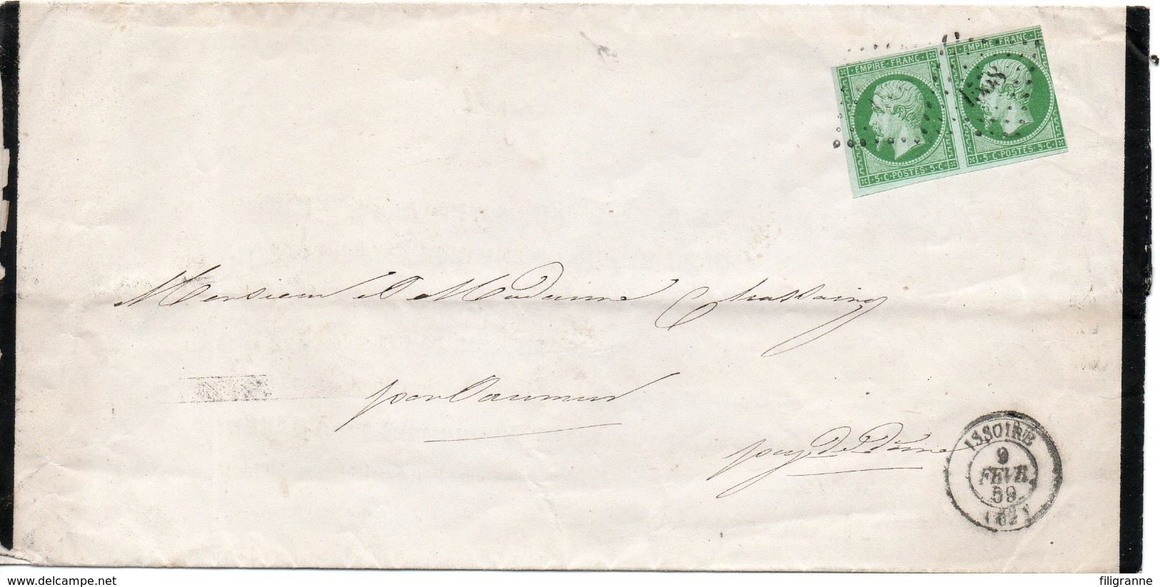 LETTRE DE FAIRE PART D ISSOIRE AVEC UNE PAIRE DU N°12 UN EXEMPLAIRE SUP - 1853-1860 Napoléon III