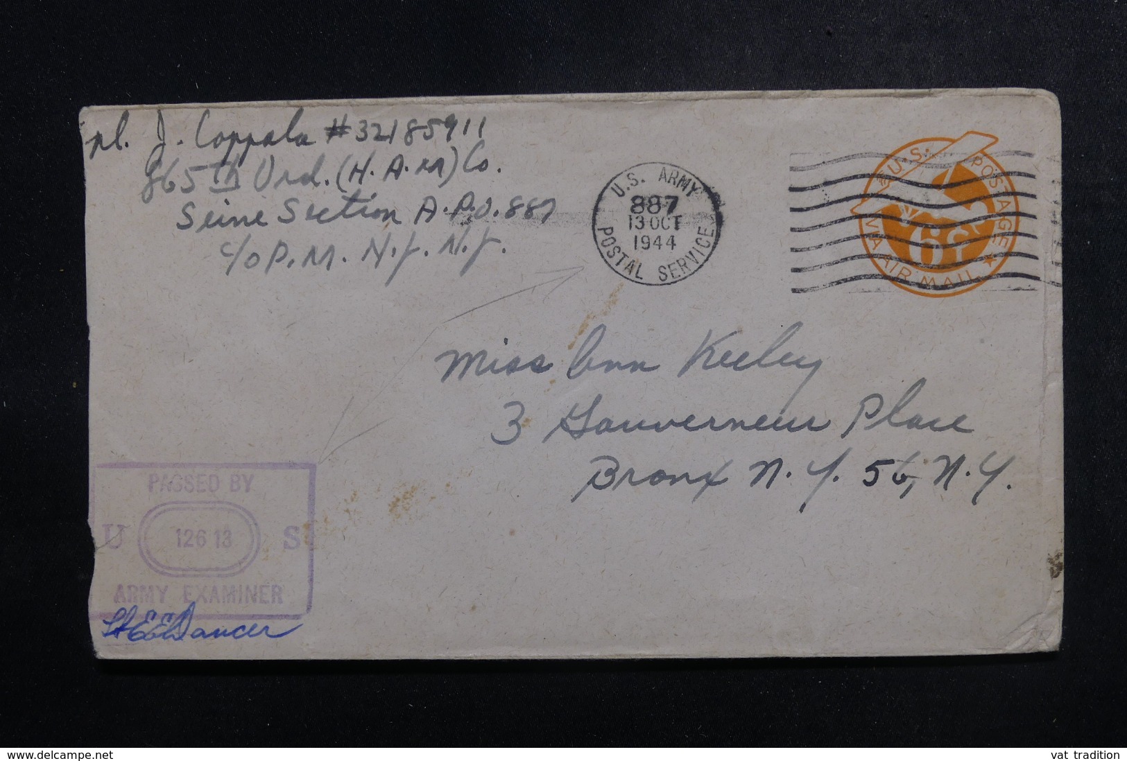 ETATS UNIS - Entier Postal  De L' US Army Par Avion Pour New York En 1944 Avec Cachet De Censure - L 47872 - 1941-60