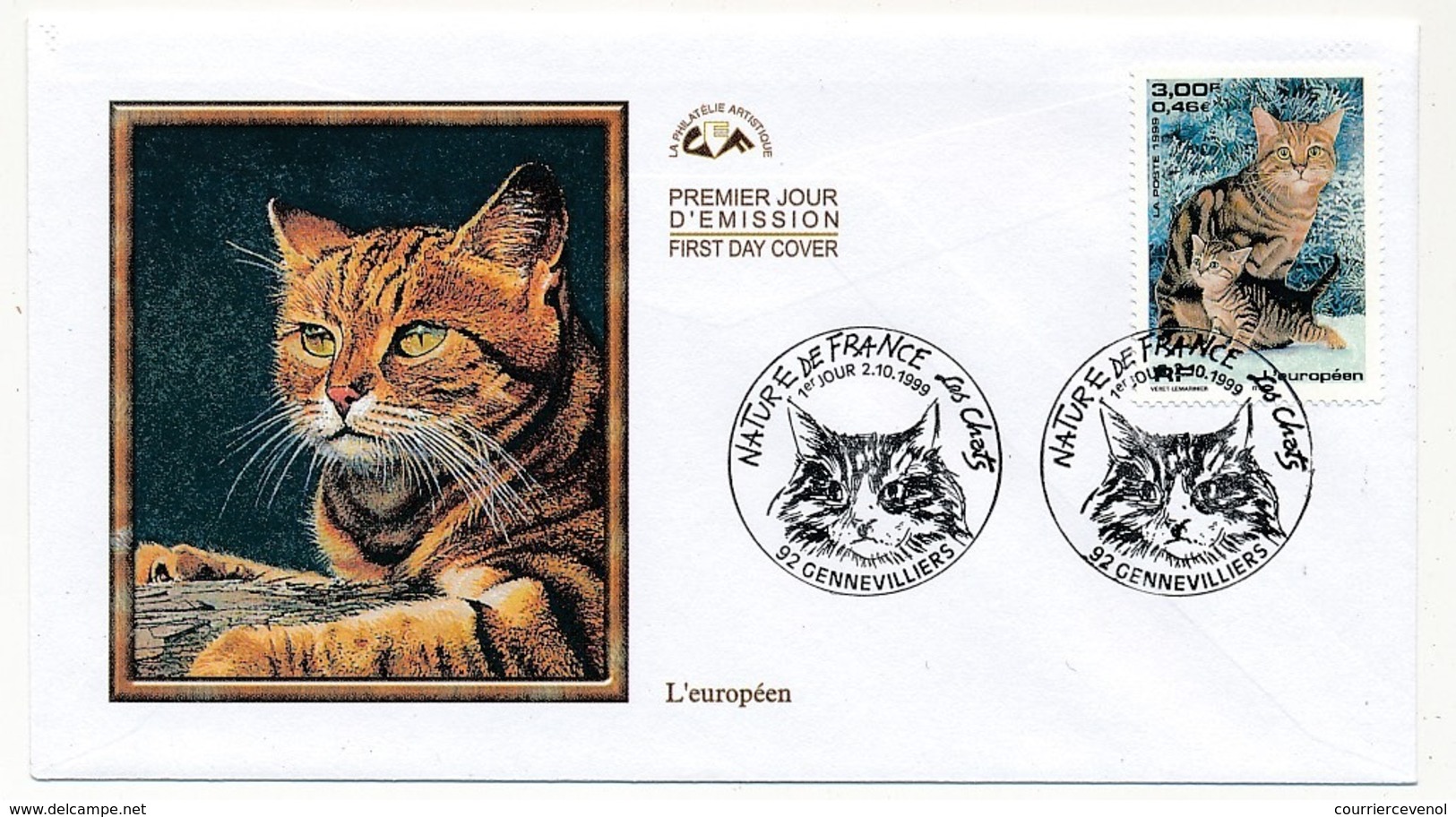 FRANCE - 4 Enveloppes FDC - Nature De France - Les Chats, Les Chiens - Gennevilliers 2 Octobre 1999 - 1990-1999