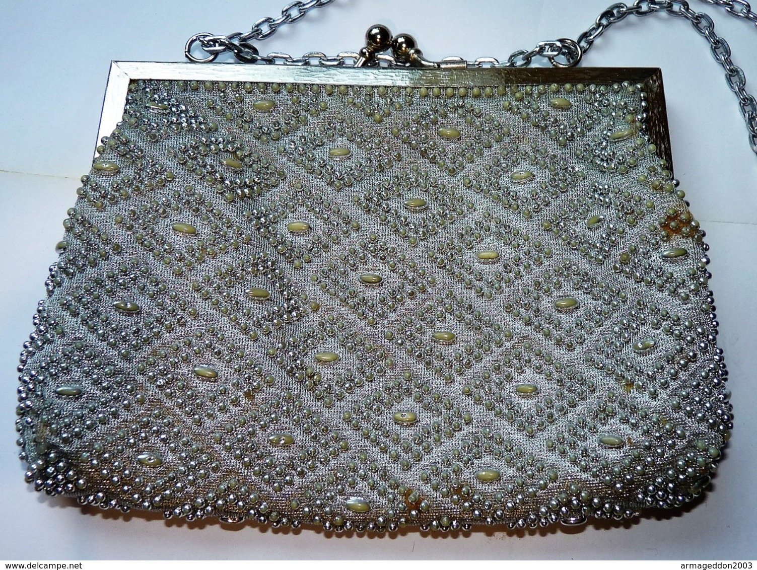 VINTAGE PETIT SAC ARGENTE  PERLES AVEC CHAÎNETTE ARGENTE TBE - Autres & Non Classés