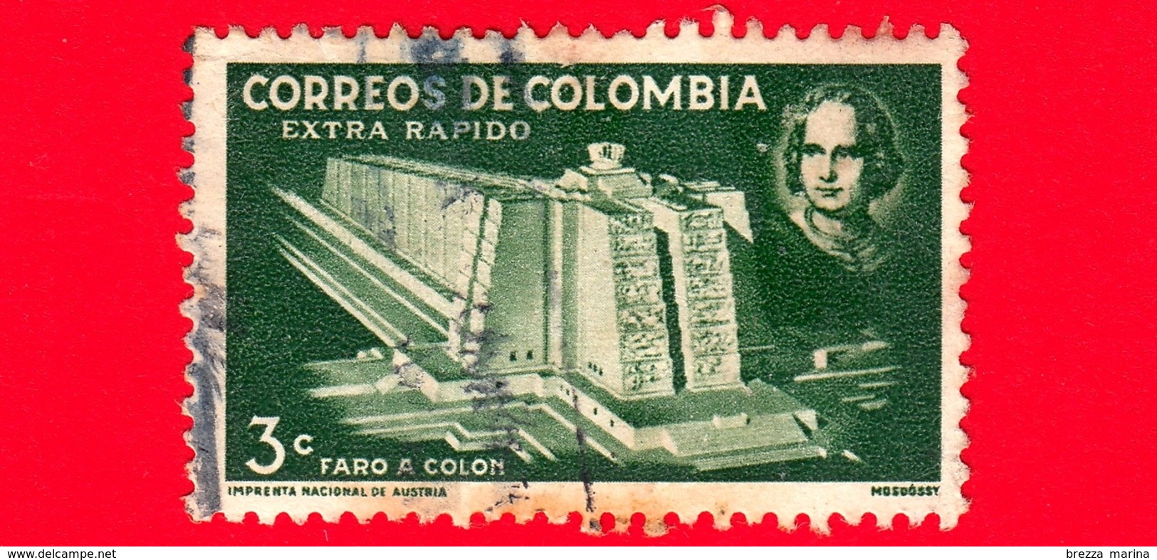 COLOMBIA - Usato -  1958 - Mausoleo A Cristoforo Colombo - 3 Extra Rapido - Colombia