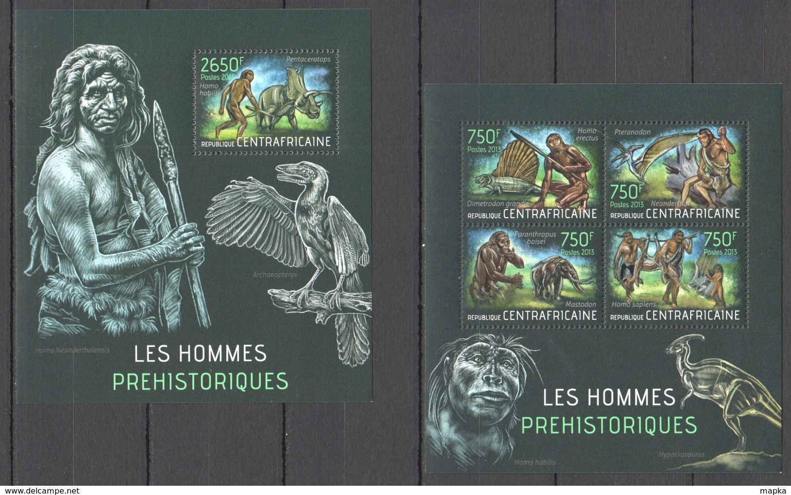 CA605 2013 CENTRAL AFRICA CENTRAFRICAINE FAUNA PREHISTORIC LIFE PEOPLE DINOSAURS KB+BL MNH - Préhistoire