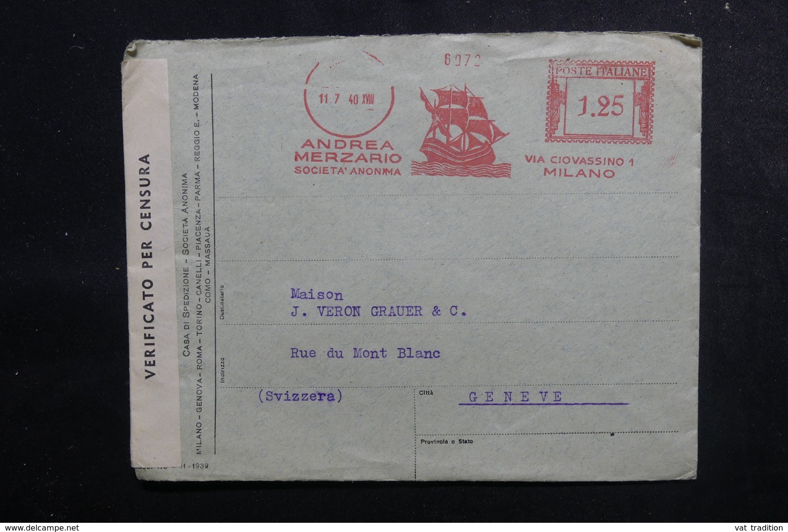 ITALIE - Enveloppe Commerciale De Milano Pour La Suisse En 1940 Avec Contrôle Postal - L 47899 - Marcophilie