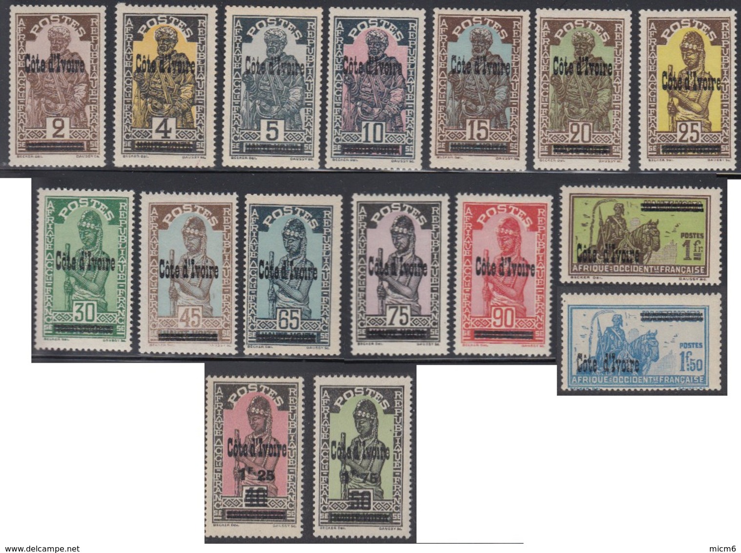 Côte D'Ivoire 1913-1944 - N° 88 à 103 (YT) N° 90 à 105 (AM) Neufs *. 16 Valeurs. - Unused Stamps