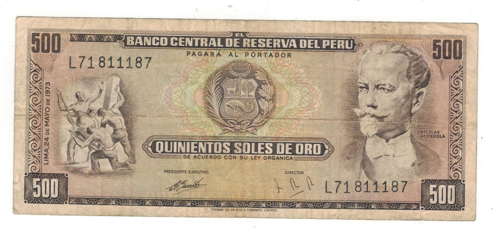 Peru 500 Soles De Oro, 1973 , F/VF. - Peru