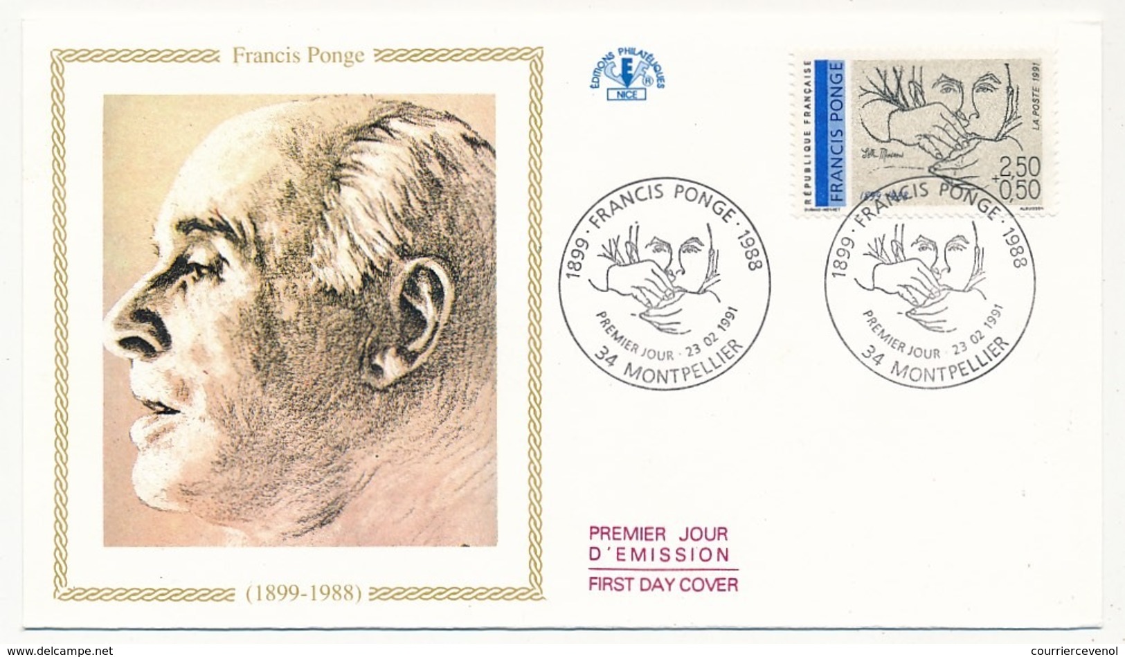 FRANCE => 6 Enveloppes FDC Soie - Série Des Poètes Français : Eluard, Breton, Ponge, Char, Prévert, Aragon - 1991 - 1990-1999