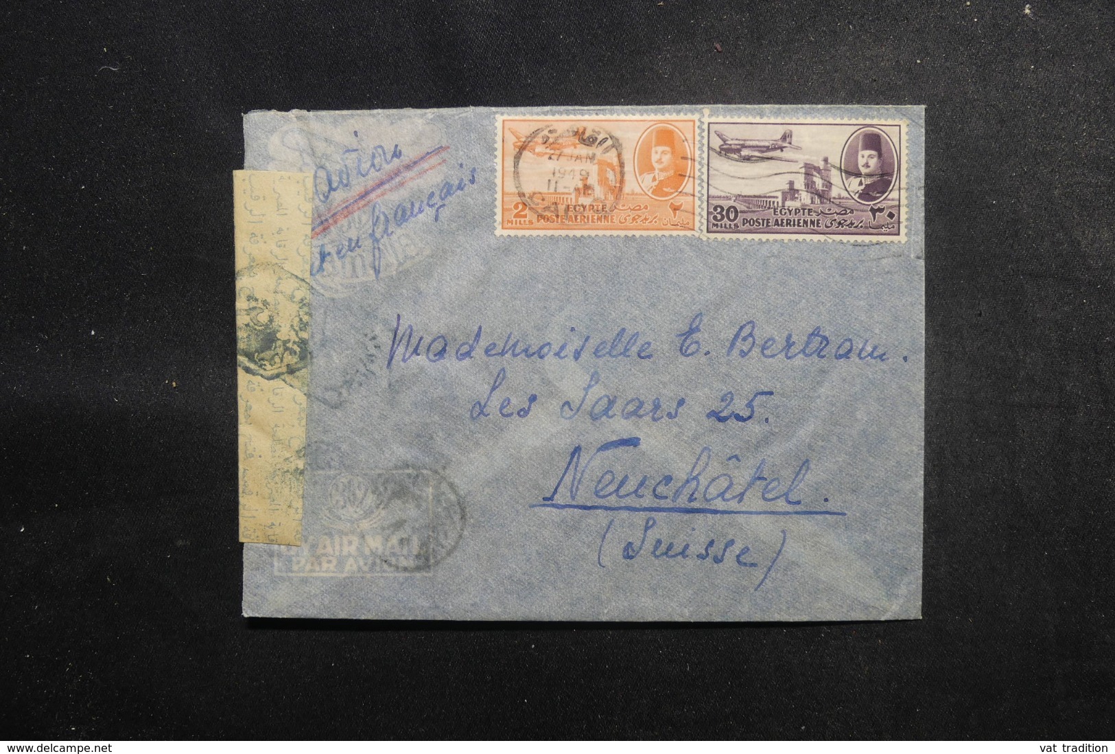 EGYPTE - Enveloppe Du Caire Pour La Suisse En 1949 Avec Contrôle Postal , Affranchissement Plaisant - L 47912 - Lettres & Documents