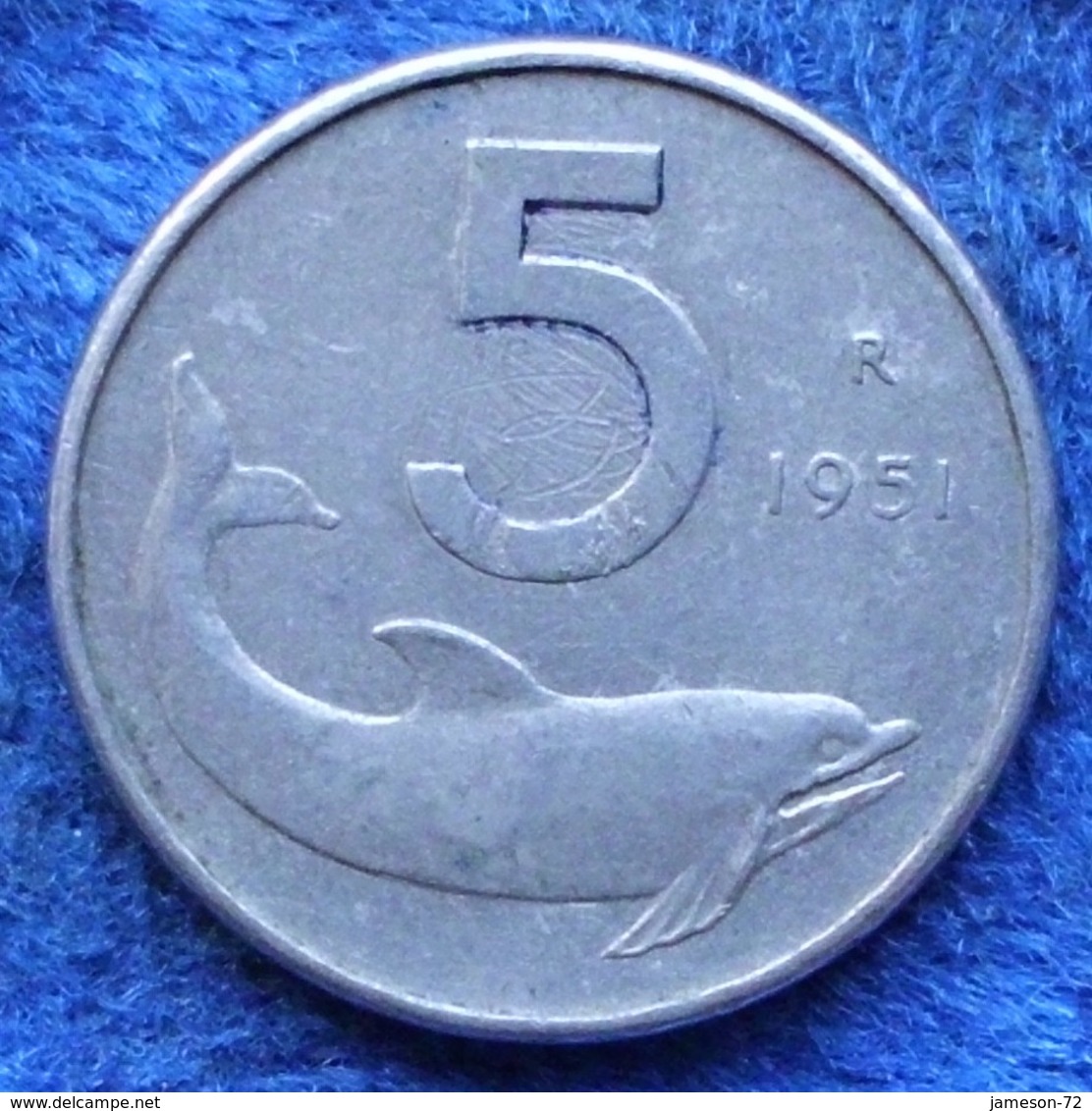 ITALY - 5 Lire 1951 R "dolphin" KM# 92 Republic (1946-2001) - Edelweiss Coins - Andere & Zonder Classificatie