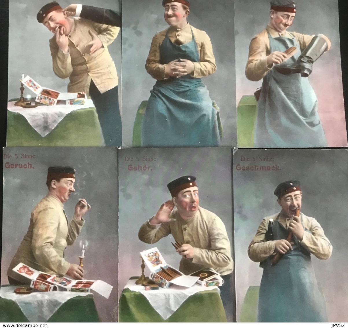 (1892) Der 6 Sinn : Gefühl - Blödsinn - Gesicht - Geruch - Gehör - Geschmack - 5 - 99 Postcards