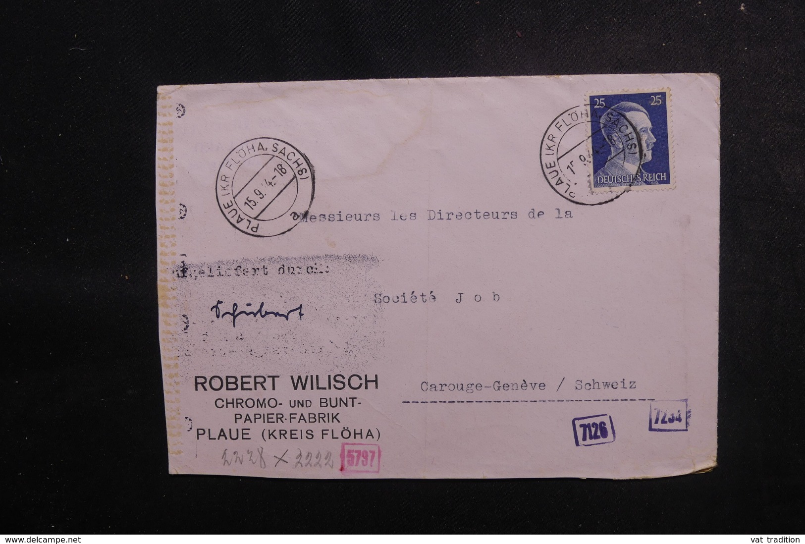 ALLEMAGNE - Enveloppe Commerciale De Plaue Pour La Suisse En 1944 Avec Contrôle Postal - L 47916 - Lettres & Documents