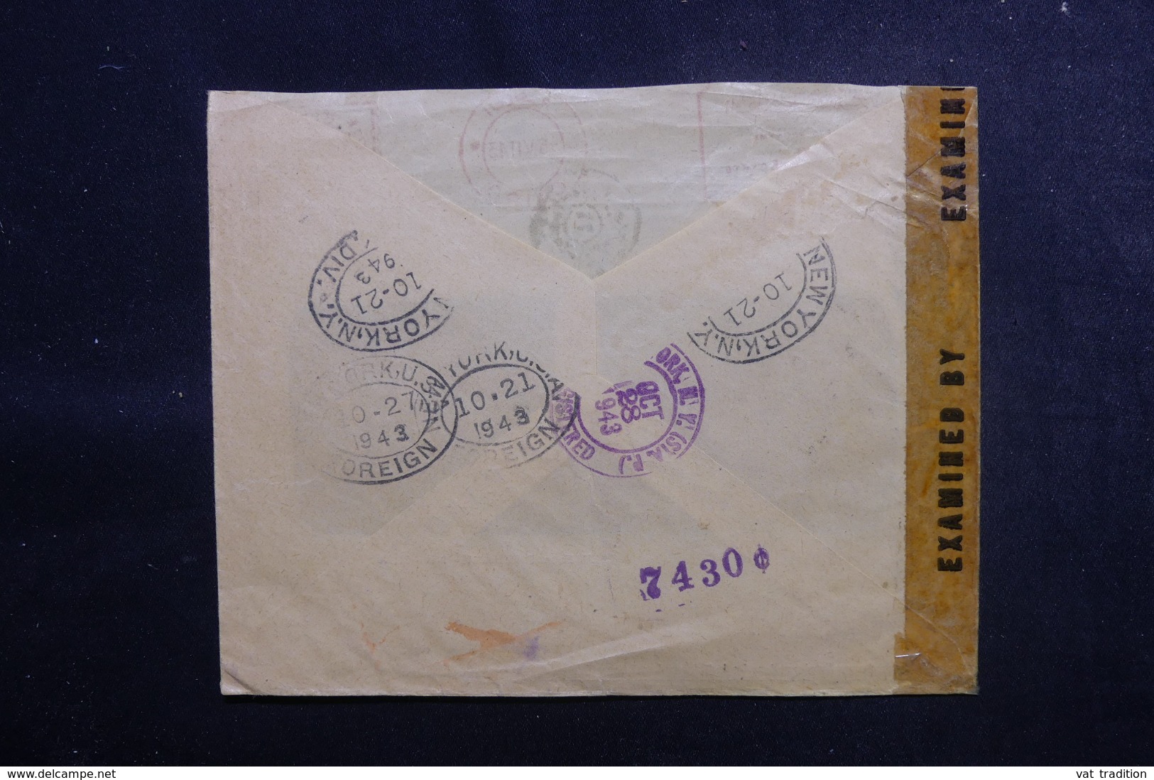 EGYPTE - Enveloppe Commerciale Du Caire En Recommandé Pour New York En 1943 Avec Contrôles Postaux - L 47917 - Lettres & Documents