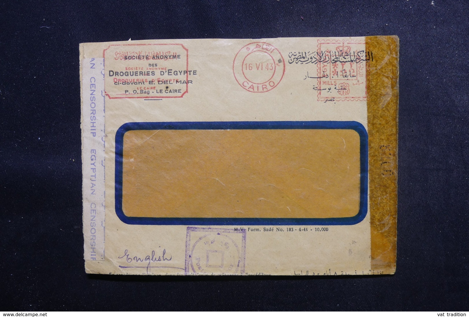 EGYPTE - Enveloppe Commerciale Du Caire  En 1943 Avec Contrôles Postaux - L 47919 - Lettres & Documents