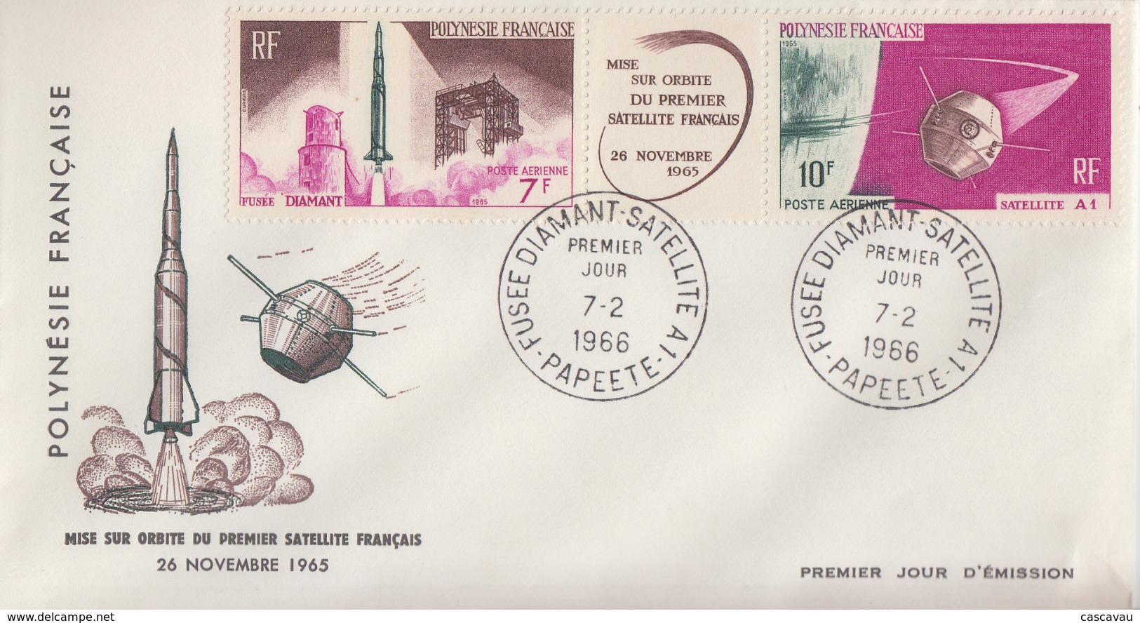 Enveloppe  FDC  1er Jour  POLYNESIE   Mise  En  Orbite  Du  1er  Satellite   Français  1966 - FDC