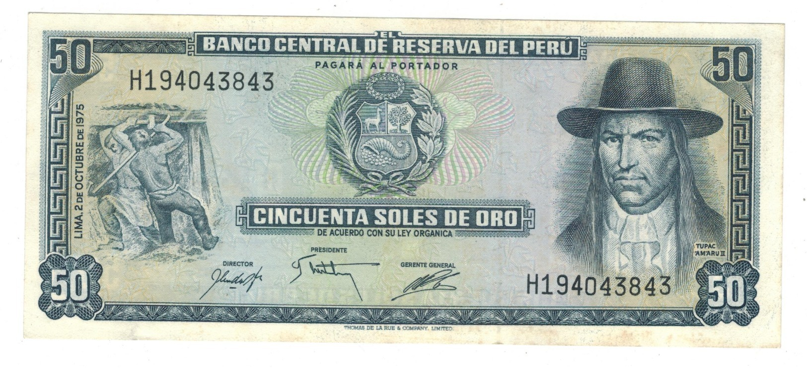 Peru 50 Soles De Oro, 1975 , AUNC - Peru