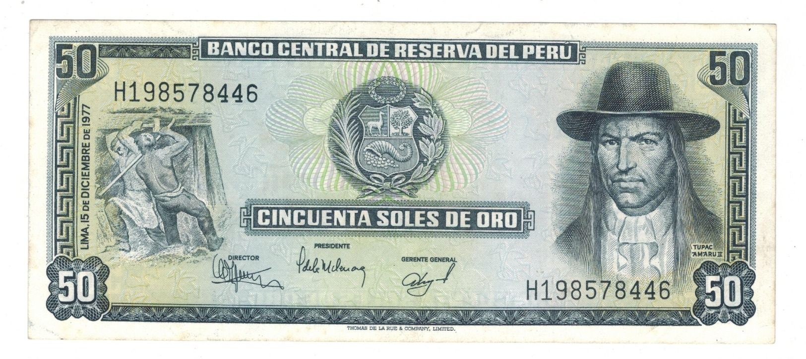 Peru 50 Soles De Oro, 1977 , AUNC/UNC. - Peru