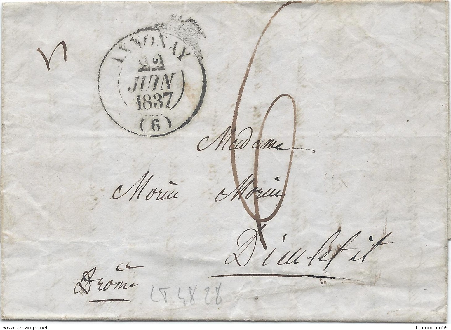 LT4828  Lettre Avec Courrier, Taxé De Annonay, Ardèche (6) Pour Dieu Lefit Du 22 Juin 1837 - 1801-1848: Précurseurs XIX