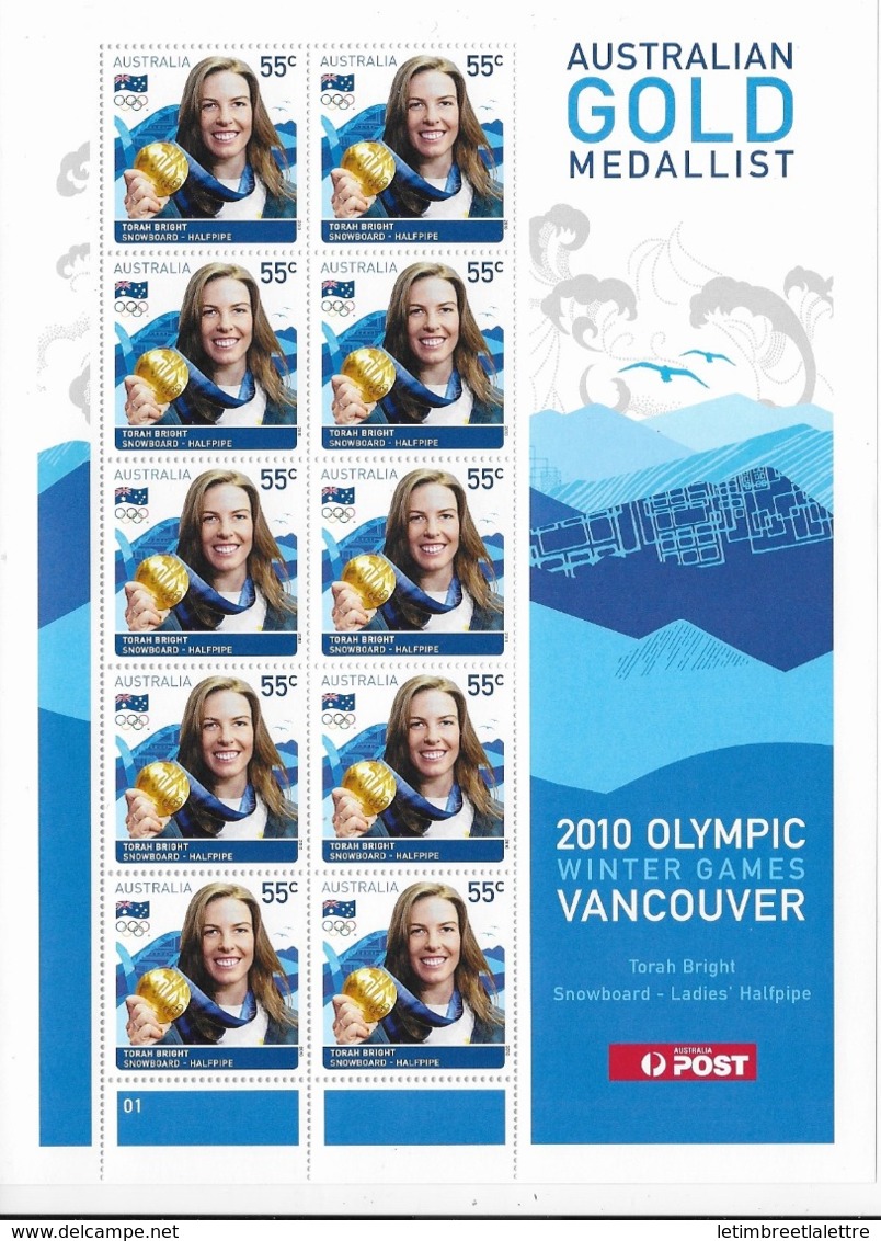 Australie N°3226** Jeux Olympiques D'hiverTorah Bright En Feuille De 10 Timbres - Hiver 2010: Vancouver