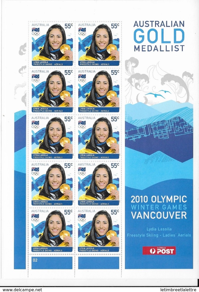 Australie N°3227** Jeux Olympiques D'hiver Lydia Lassila En Feuille De 10 Timbres - Hiver 2010: Vancouver