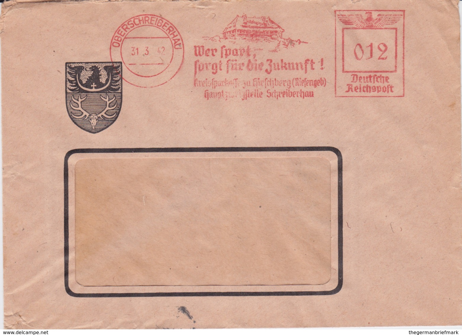 DR 3 Reich Freistempel Bank Bf Oberschreiberhau Ostgebiete Schlesien 1942 - Maschinenstempel (EMA)