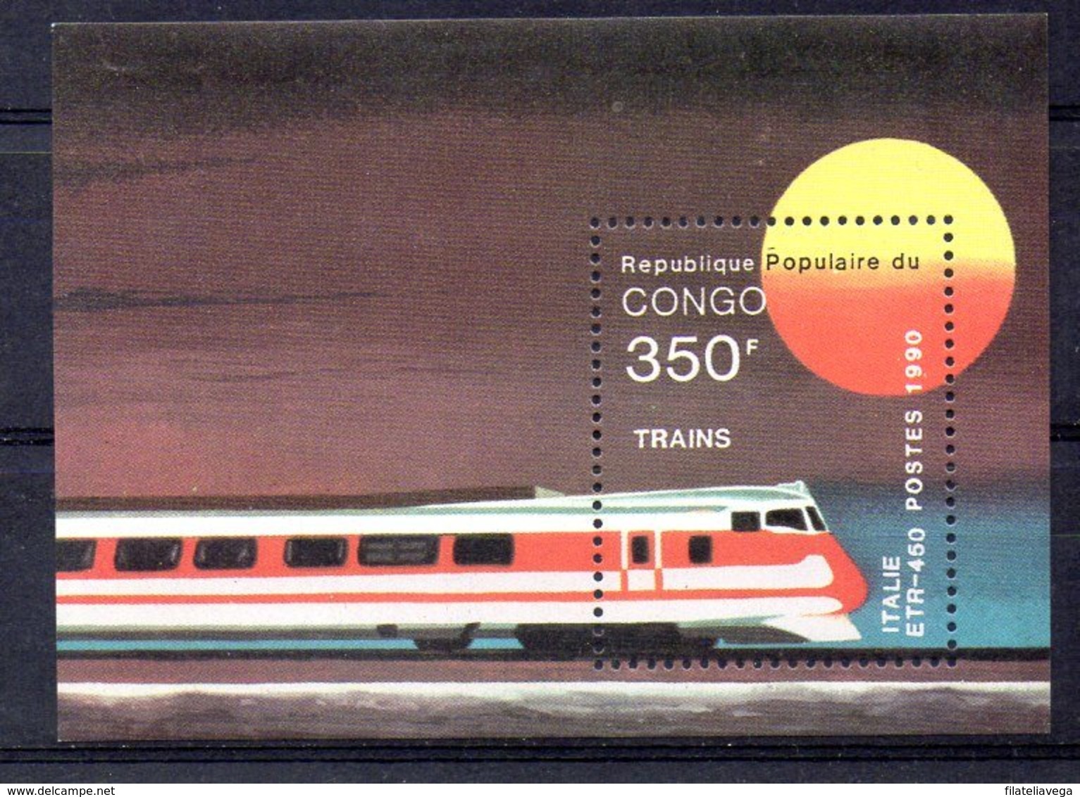 República Del Congo Hoja Bloque N ºMichel B54 ** TRENES (TRAIN) Valor Catálogo 10.0€ - Trenes