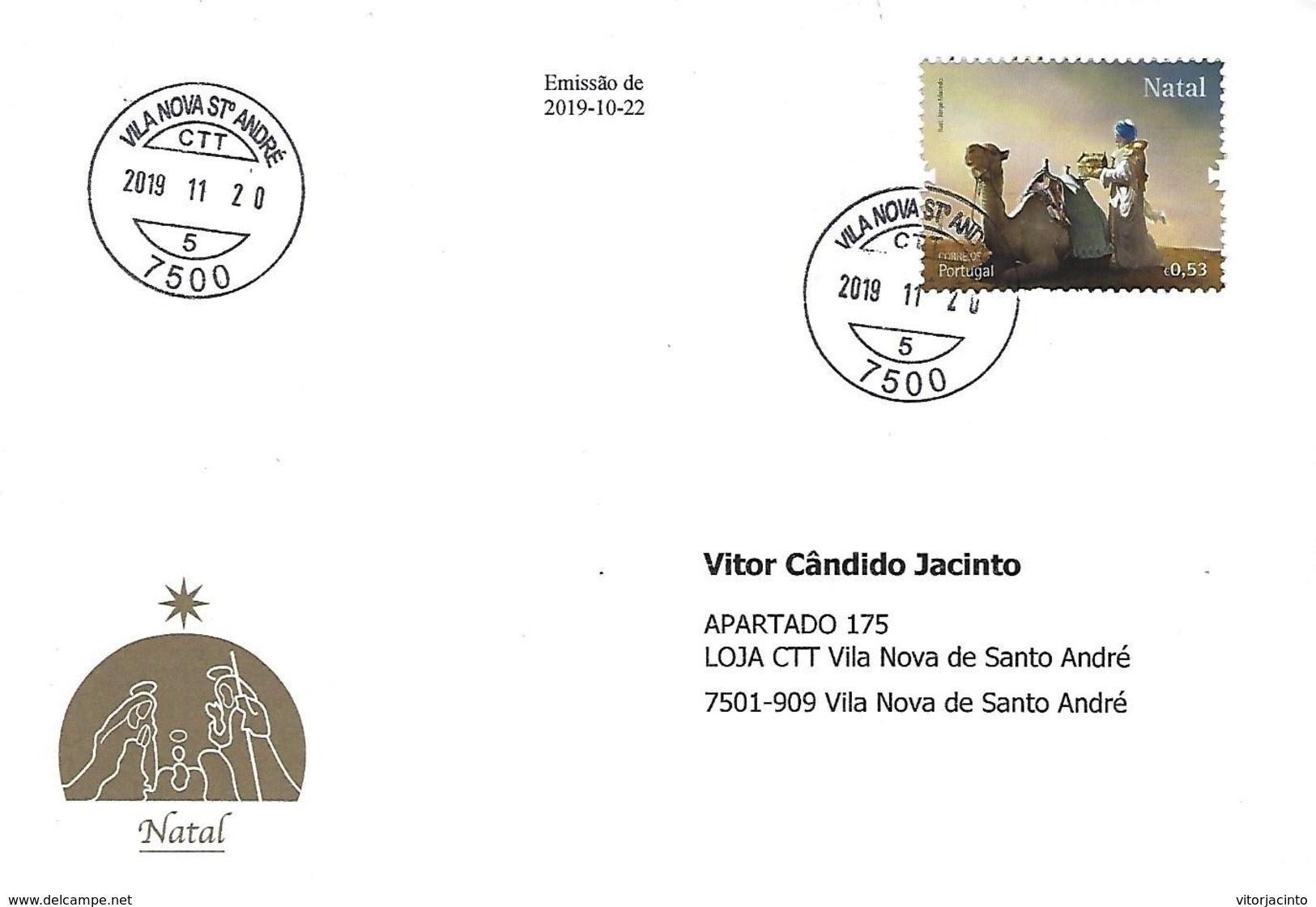 PORTUGAL - Christmas 2019 -  CTT Special Envelope  And Stamp, With Happy Holidays Card Enclosed - Real Circulated ~ - Christmas