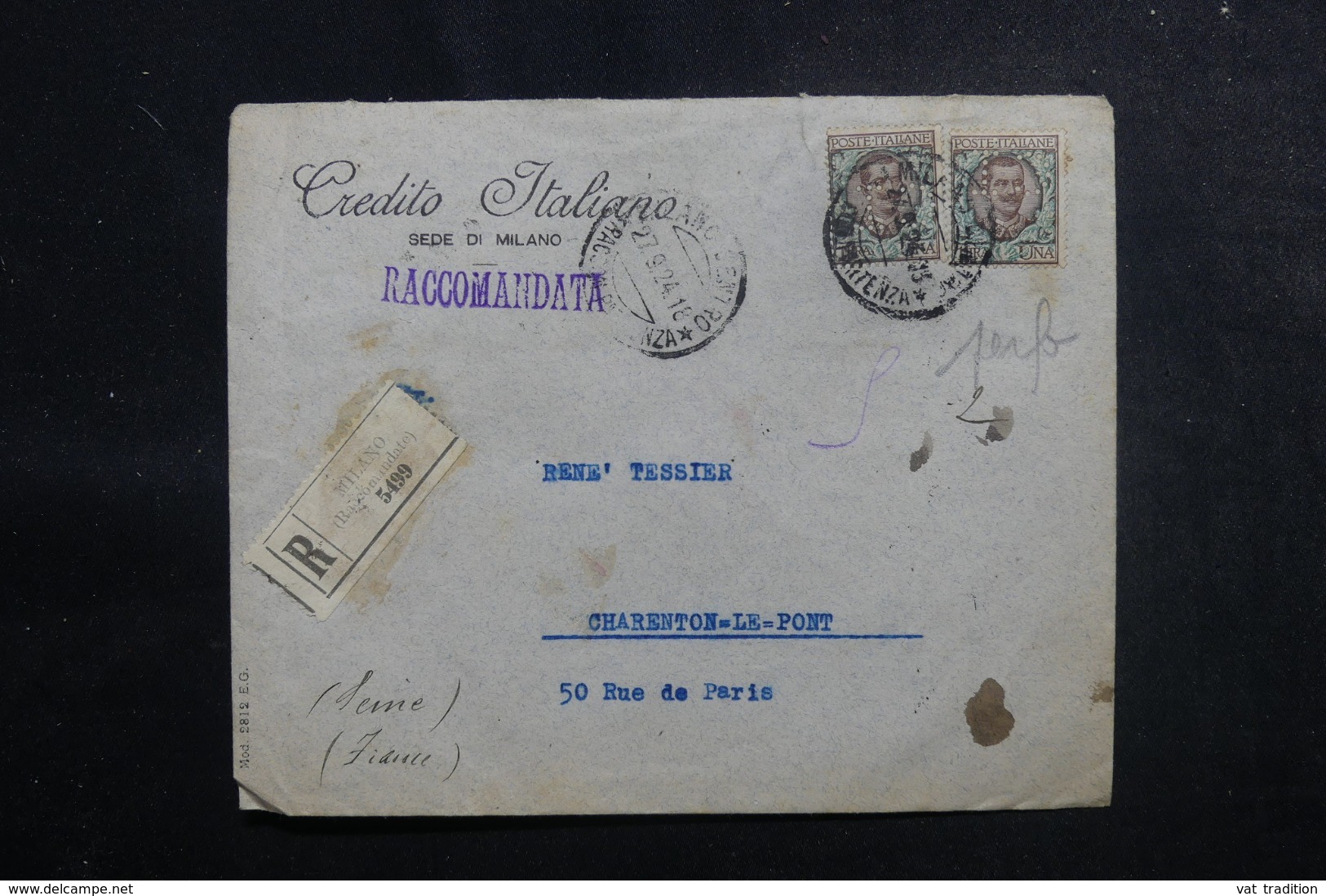 ITALIE - Enveloppe Commerciale En Recommandé De Milano Pour La France En 1924 ,affranchissement Perforés - L 47960 - Marcophilie