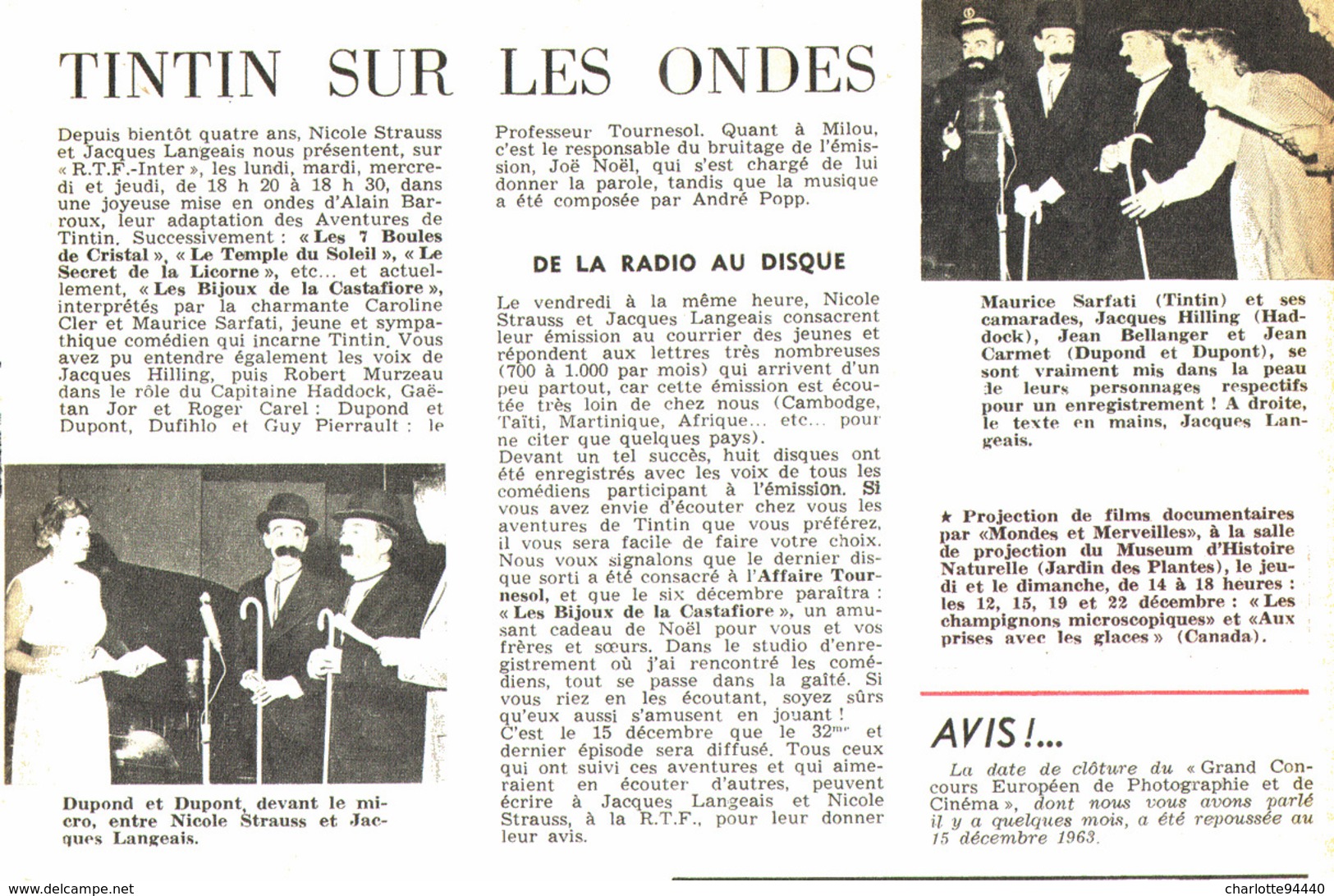 REPORTAGE " TINTIN Sur Les ONDES  "  1963 (4) - Andere & Zonder Classificatie