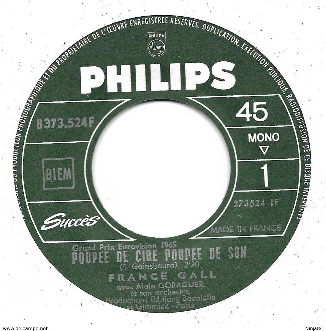 SP 45 RPM (7")  France Gall / Serge Gainsbourg ‎ "  Poupée De Cire Poupée De Son  " - Otros - Canción Francesa