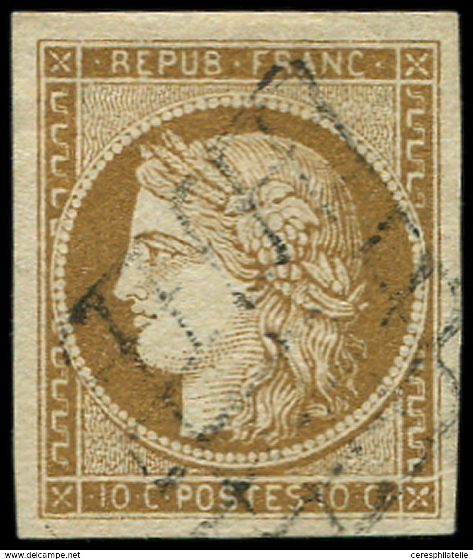 EMISSION DE 1849 - 1    10c. Bistre-jaune, Obl. GRILLE Légère, Très Grandes Marges, TTB - 1849-1850 Ceres