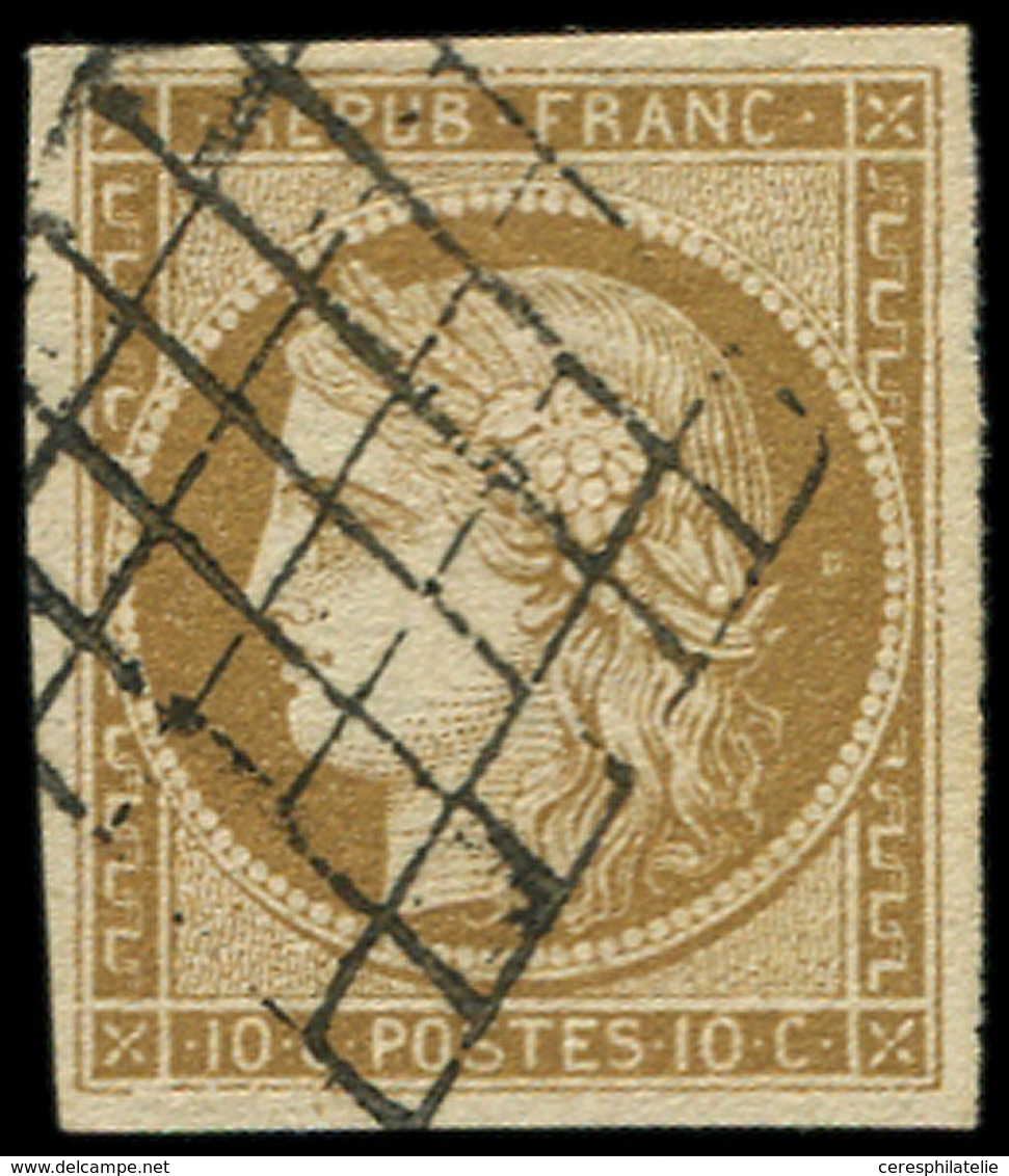 EMISSION DE 1849 - 1    10c. Bistre-jaune, Très Bien Margé, Obl. GRILLE, TB. C - 1849-1850 Cérès