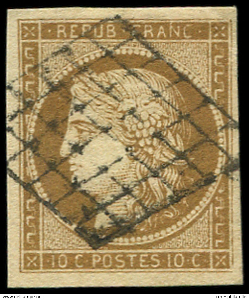 EMISSION DE 1849 - 1a   10c. Bistre-brun Foncé, Jolie Nuance, Obl. GRILLE, TB - 1849-1850 Ceres