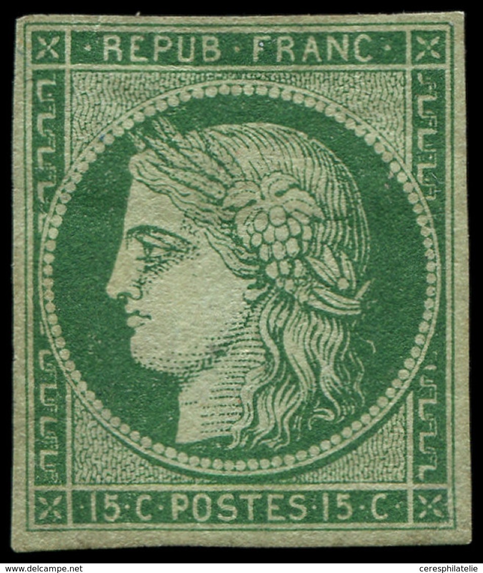 * EMISSION DE 1849 - 2b   15c. Vert FONCE, Gomme D'origine Lég. Altérée Mais Néanmoins Très Frais, TB. Certif. JF Brun - 1849-1850 Cérès