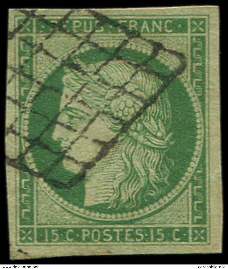 EMISSION DE 1849 - 2    15c. Vert, Oblitéré GRILLE, Belles Marges, TTB - 1849-1850 Cérès