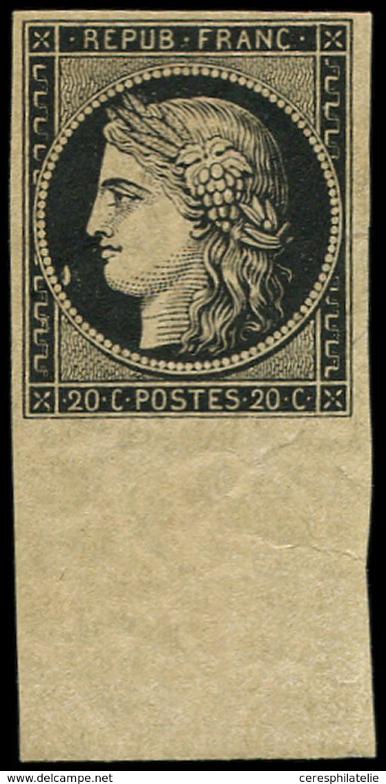 ** EMISSION DE 1849 - 3    20c. Noir Sur Jaune, Bdf, Très Frais, Inf. Trace D'adh., TTB. C - 1849-1850 Ceres