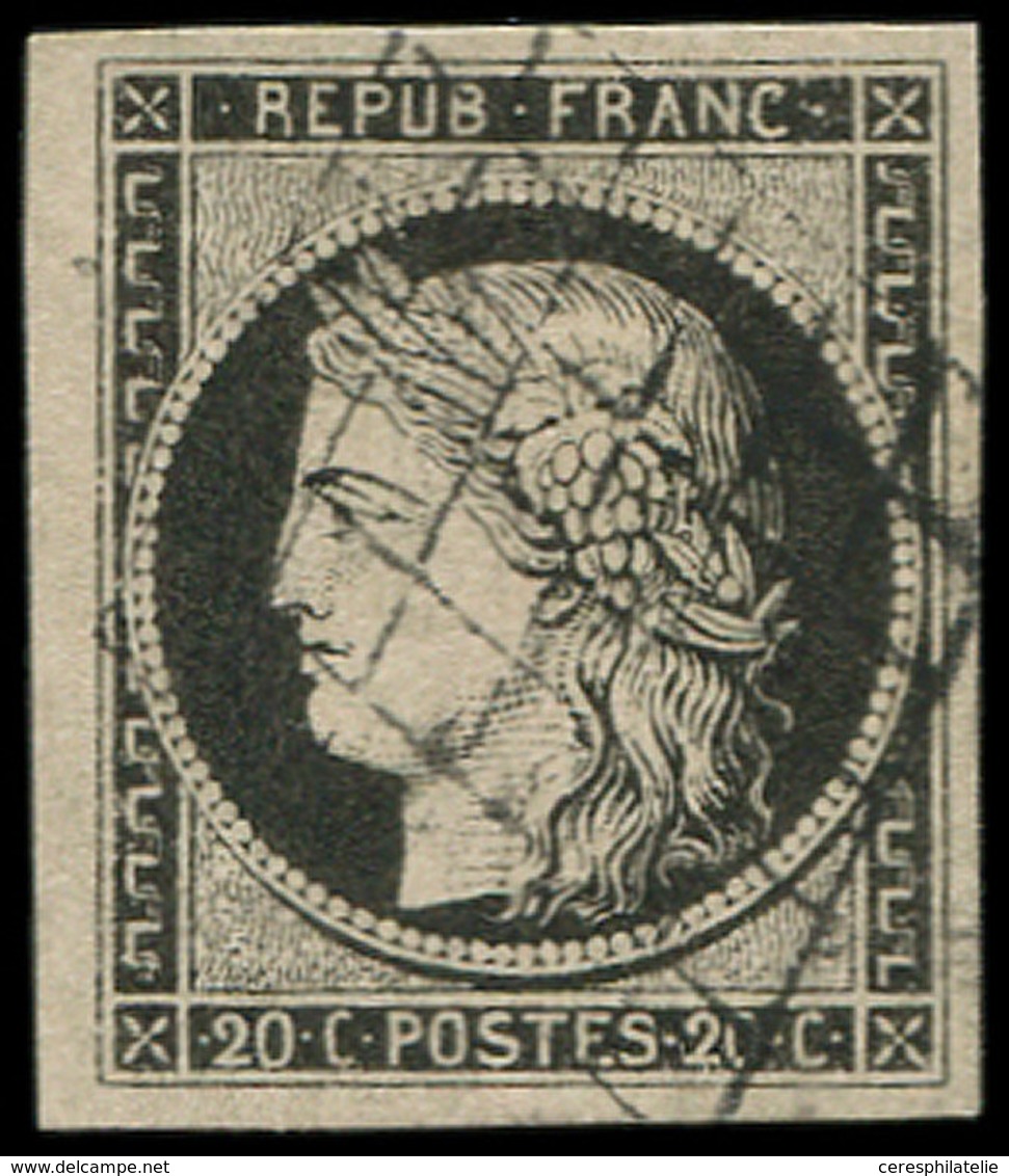 EMISSION DE 1849 - 3    20c. Noir Sur Jaune, Belles Marges, Obl. GRILLE, Frappe Légère, TTB - 1849-1850 Cérès