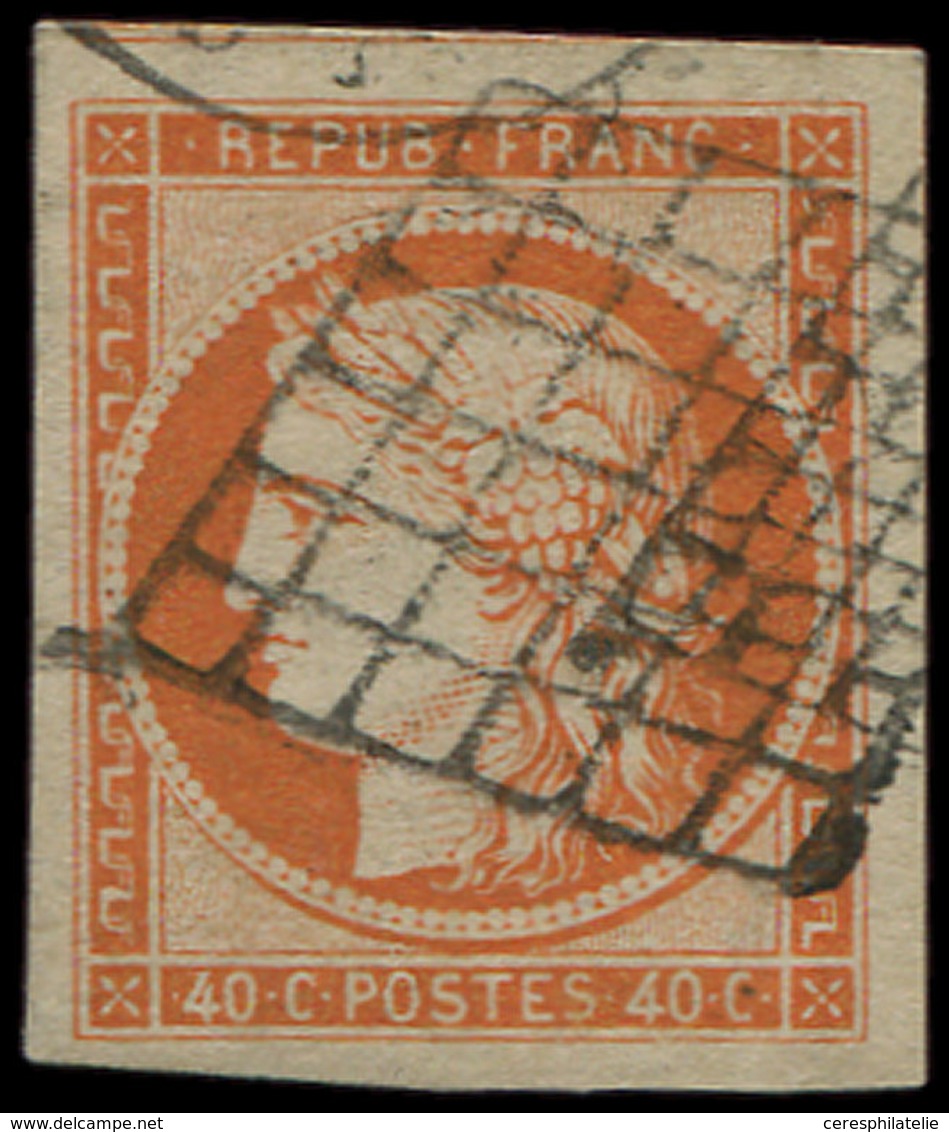 EMISSION DE 1849 - 5    40c. Orange, Grandes Marges, Obl. GRILLE, TTB. Br - 1849-1850 Ceres