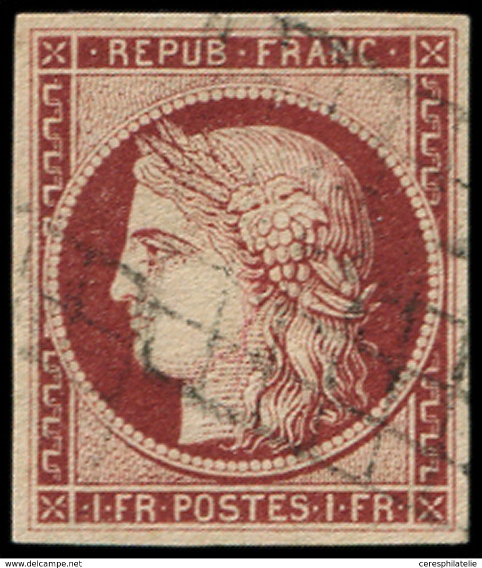 EMISSION DE 1849 - 6     1f. Carmin, Inf. Pt De Pelurage, Obl. GRILLE Légère, Aspect TB. C - 1849-1850 Ceres