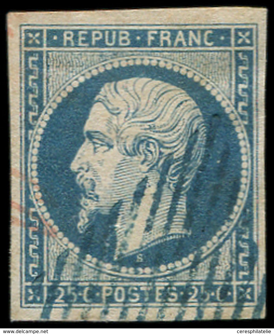 PRESIDENCE - 10   25c. Bleu, Oblitéré GRILLE BLEUE De Suisse, R Et TB - 1852 Luigi-Napoleone