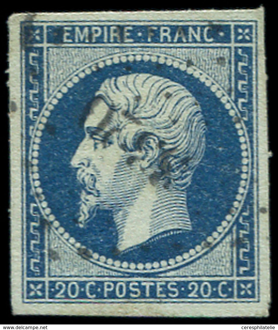 EMPIRE NON DENTELE - 14Ad 20c. Bleu Foncé Sur VERT, T I, Obl. PC, TTB. Br - 1853-1860 Napoleon III