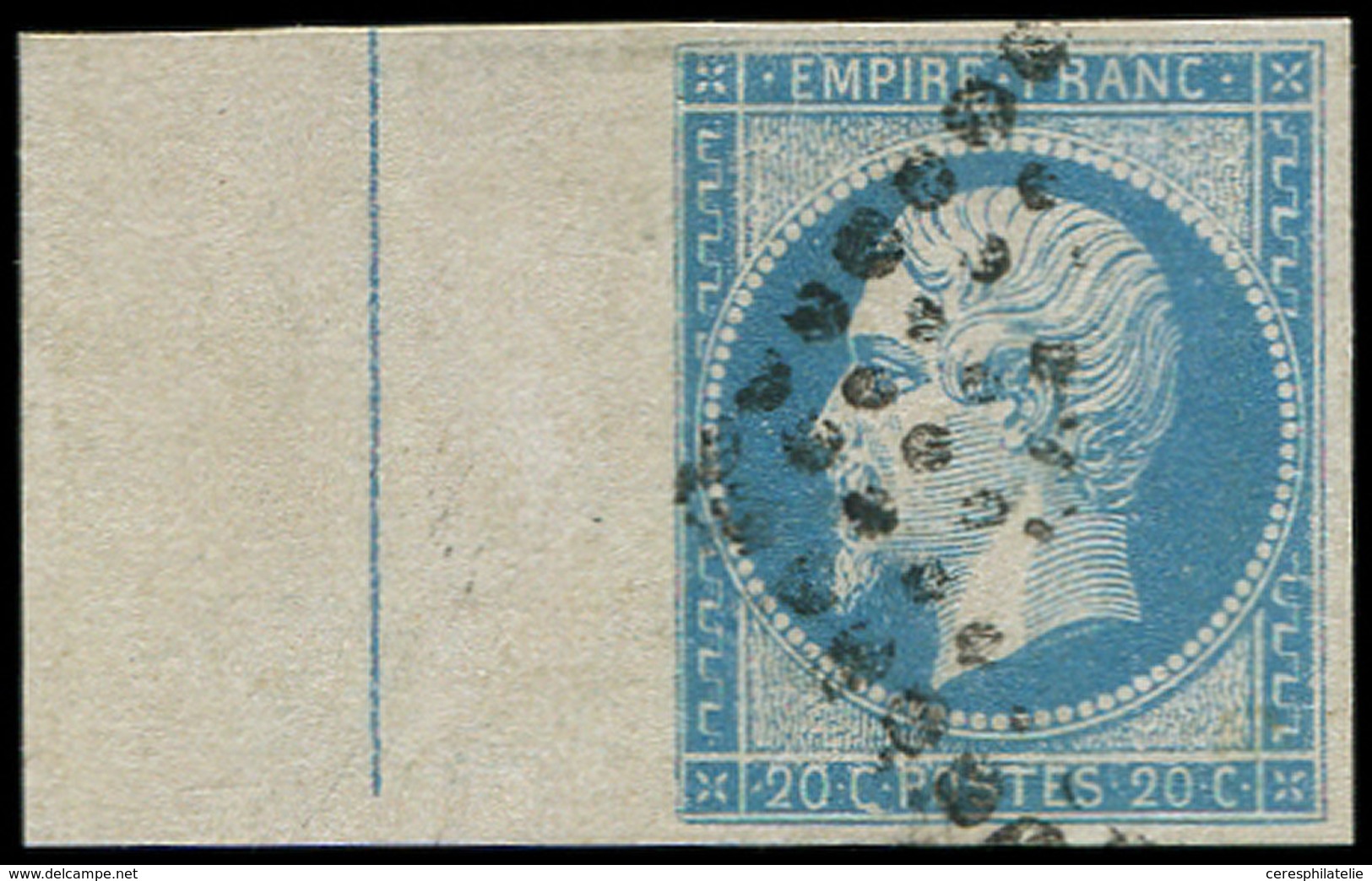 EMPIRE NON DENTELE - L14Ai 20c. Bleu Clair T I, Bdf Avec FILET D'ENCADREMENT, Obl., TTB - 1853-1860 Napoléon III