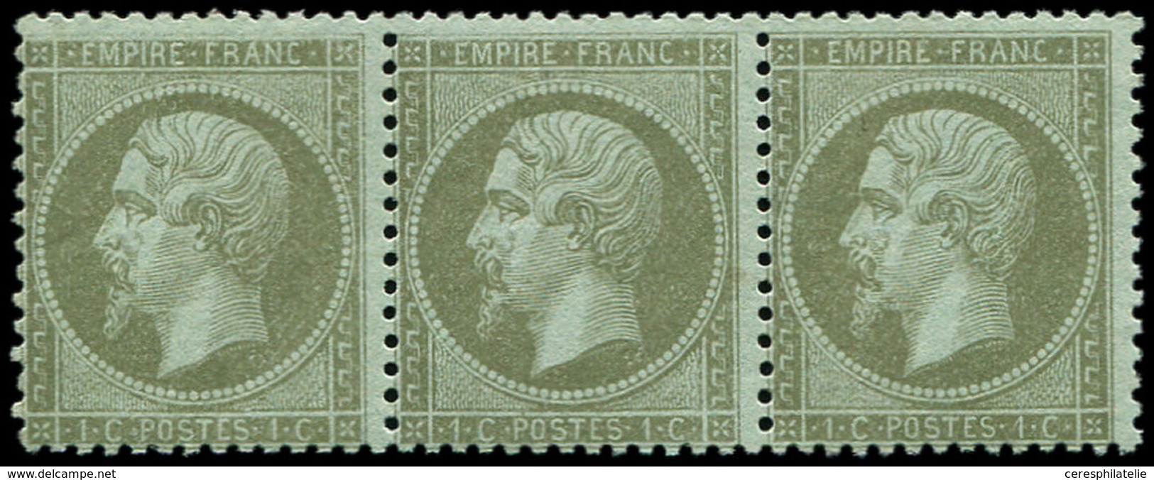 ** EMPIRE DENTELE - 19    1c. Olive, BANDE De 3, TB. C - 1862 Napoleone III