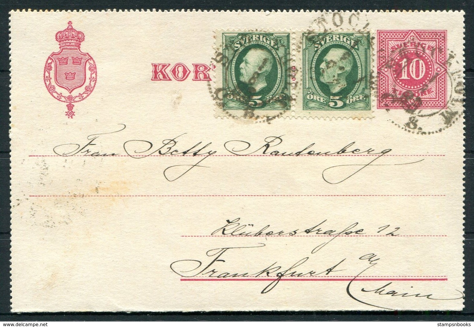 1893 Sweden Uprated Lettercard Stationery Stockholm - Frankfurt Germany. PKXP Railway TPO - Covers & Documents