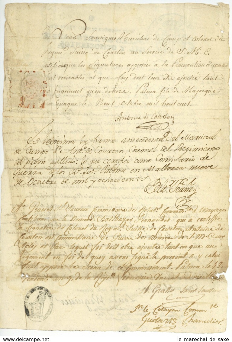 Regiment Suisse De COURTEN Colonel Antoine De COURTEN (Sion 1725- Sierre 1803) Palma De Majorque Mallorca - Documents Historiques