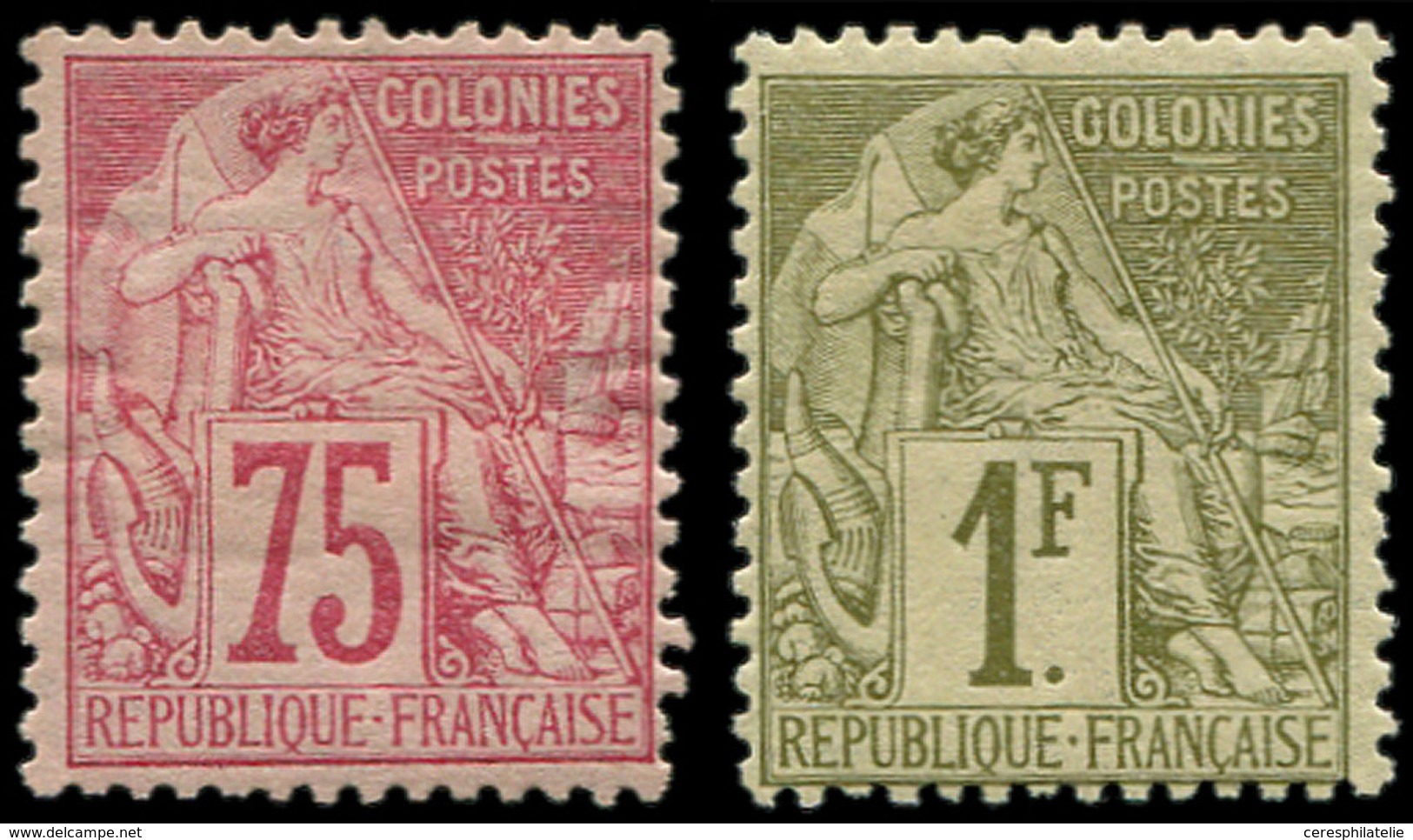 * Colonies Générales - 58/59, 75c. Rose Et 1f. Olive, N°58 Forte Ch., TB - Altri & Non Classificati