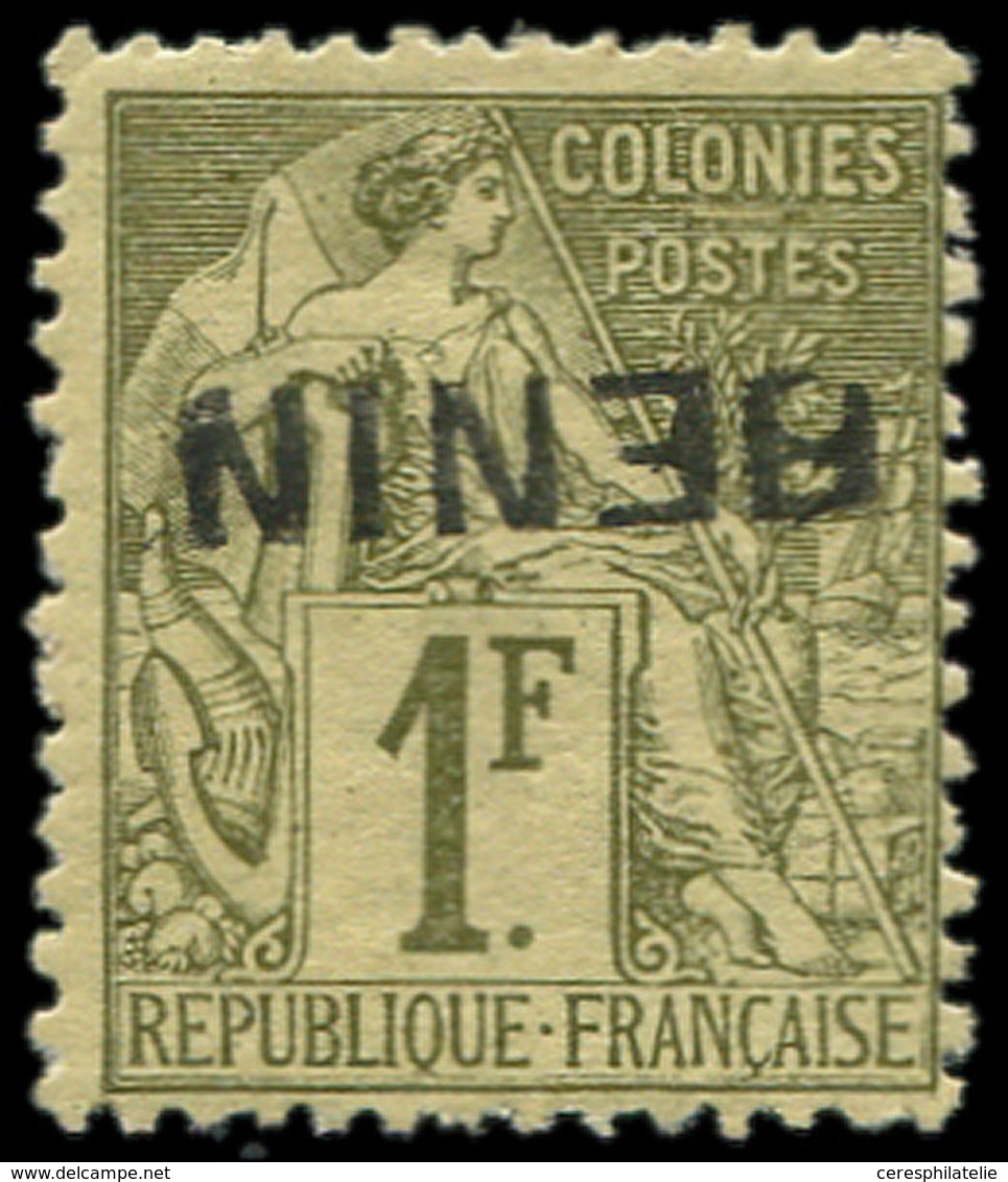 * BENIN 13a : 1f. Olive, Surch. T I RENVERSEE, TB. M - Otros & Sin Clasificación