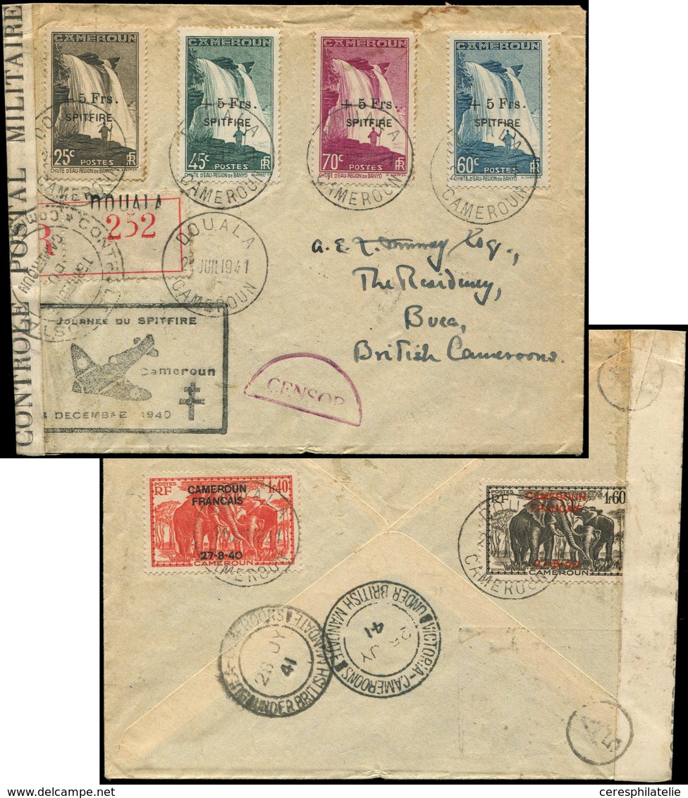 Let CAMEROUN 236/39 : SPITFIRE, Obl. Càd DOUALA 21/7/41 S. Env. Avec CENSURE, N°224 Et 226 Au Dos, TB - Altri & Non Classificati