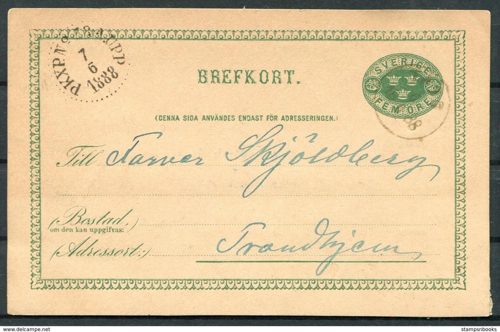 1888 Sweden Brefkort Stationery Postcard PKXP Railway - Covers & Documents